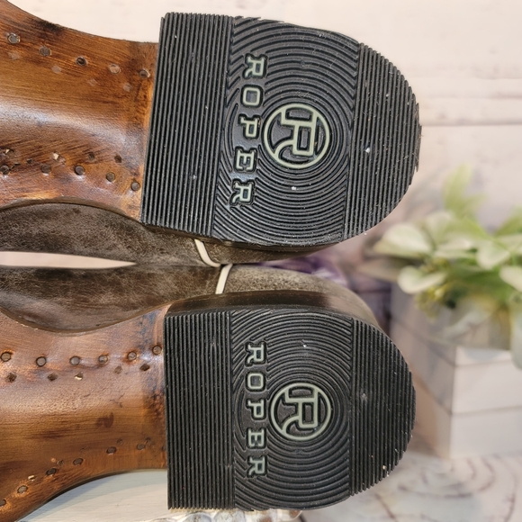 New NWOT Roper Women's Distressed Brown & Purple Leather Square Toe Boots Sz 8.5 - Picture 14 of 16